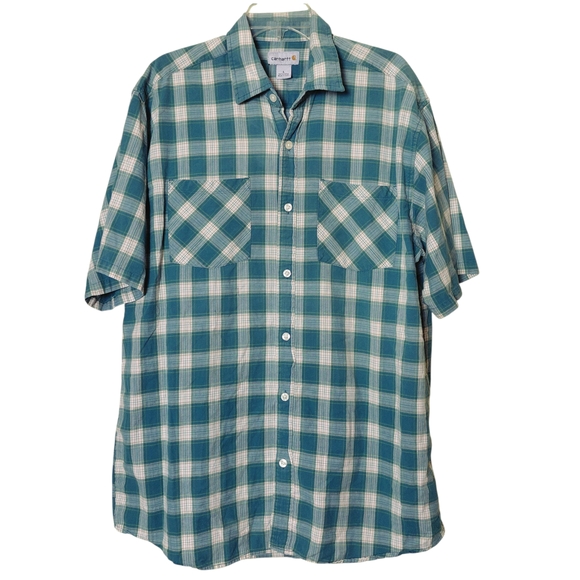 Carhartt Men's Green Plaid Button Up Shirt W/Pockets Size L - Picture 1 of 6